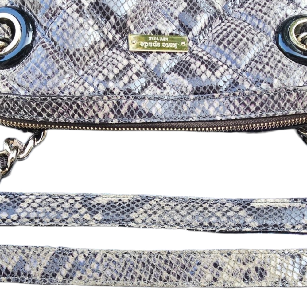 Kate Spade New York Snakeskin Print Shoulder Bag Chain Strap Neutral Python Look - Picture 6 of 16